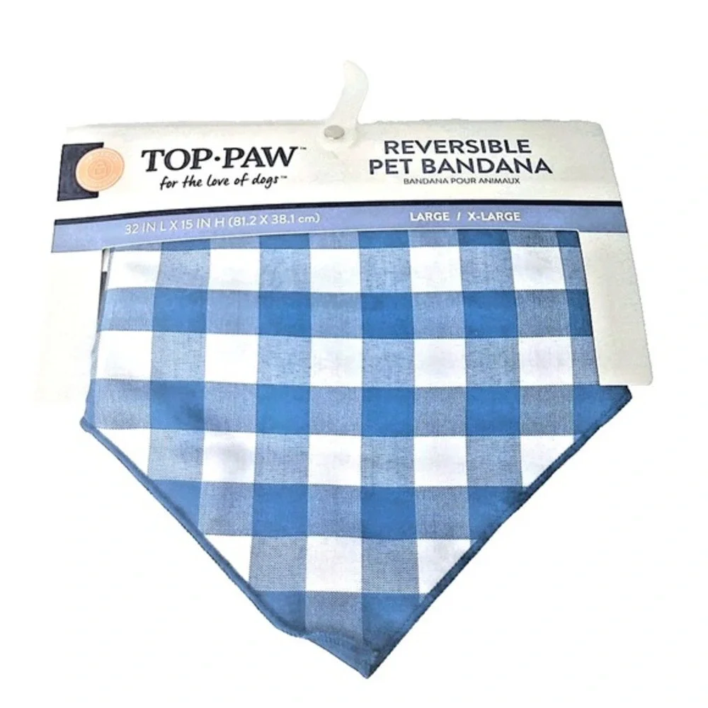 Top Paw Blue And White Plat Dog Bandana‎ Size Large/X-Large NWT